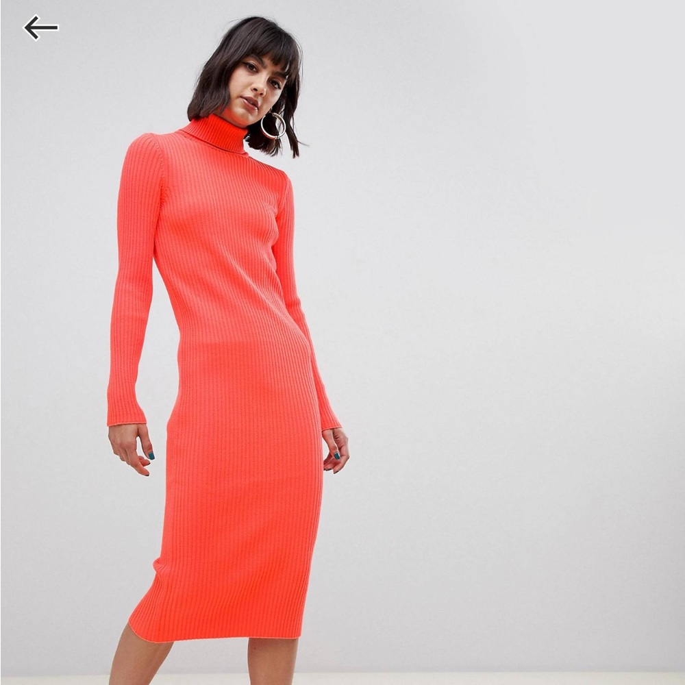 ASOS Design Neon High Neck Rib Mini Dress